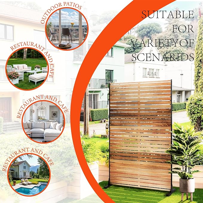 Metal Privacy Screen for Outdoor Freestanding Privacy Screens, 72" H x 47" W Decorative Wall Panels with Stand, Patio Balcony Screens for Outside Outdoor Divider Deck Porch Garden and Indoor