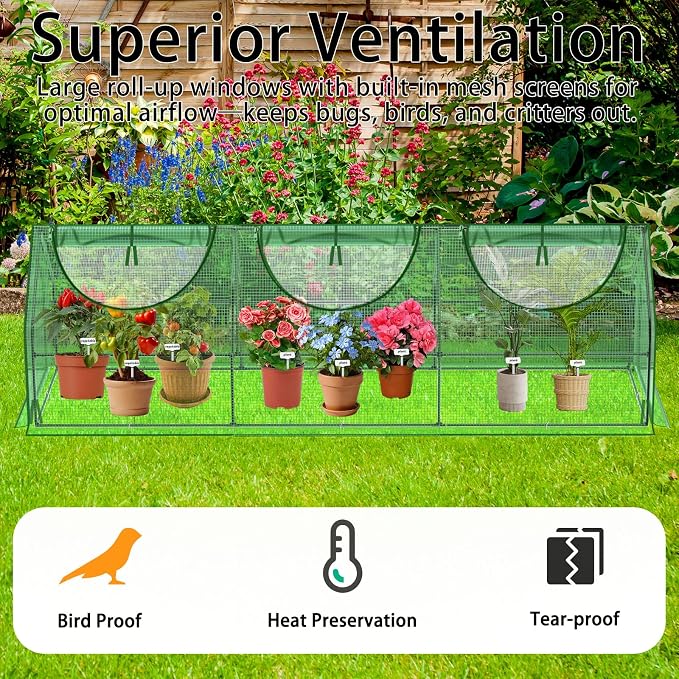 108"×36"×36" Green Houses for Outside, Portable Mini Greenhouse with Mesh Vents, Weatherproof PE Plant Shelter for Patio Gardening