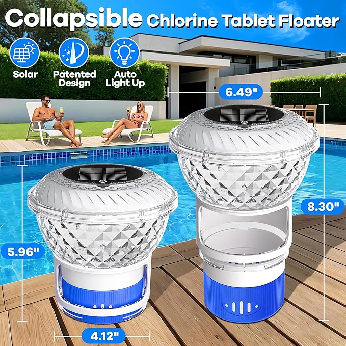 LanSuper 2025 Upgrade Pool Chlorine Floater, Chlorine Floaters with Marquee Light, Button Control Floating chlorines Dispenser for Pools,Adjustable Flow Chlorines Floaters,Pools Chlorinator-Blue