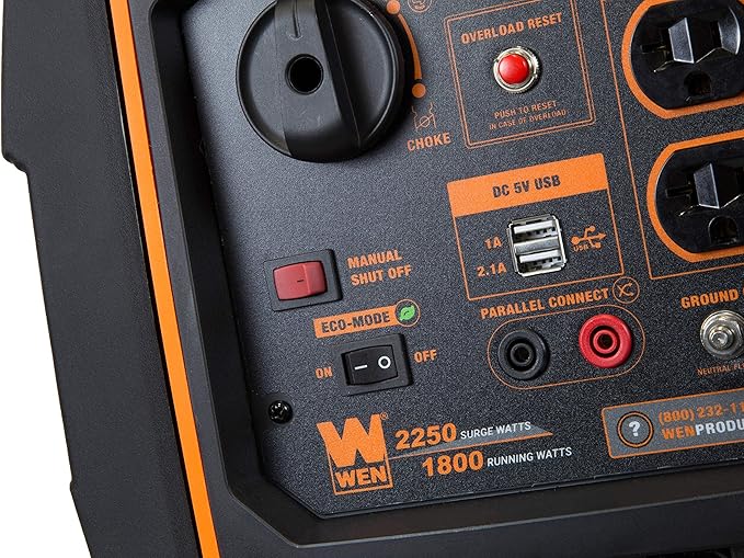 WEN 56225i 2250-Watt Gas Powered Portable Inverter Generator with Fuel Shut-Off, CARB Compliant , Black