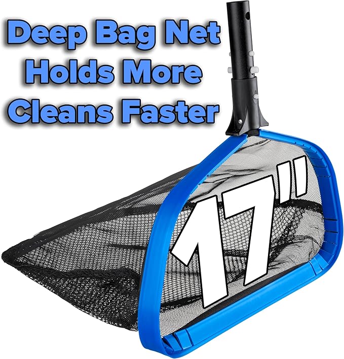 Aluminum Frame Pool Net - Deep Bag Pool Nets for Leaves // Heavy Duty Pool Leaf Net for Inground & Above Ground Pools // Swimming Pool Leaf Rake - Double Layer Leaf Skimmer Net for Pool Cleaning
