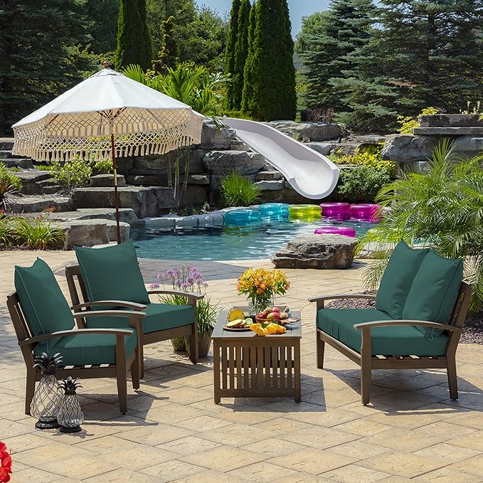 Arden Outdoor Foam Deep Seat Cushion Set (2-Pack), 24x24, Premium High-Density Foam, Never Flattens, Weather-Proof for Patio Chair Sofa Couch, Peacock Blue Green Texture