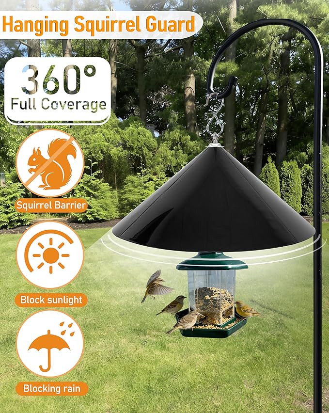 19-Inch Wide Rain Cover for Hanging Bird Feeders,Squirrel Baffle for Feeder Pole,Squirrel-Proofs for Outside Shepherd's Hooks，Baffle for Hummingbird Feeder (Black)