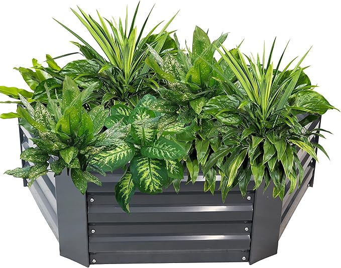 Sunnydaze Galvanized Raised Garden Bed Kit - 4x3x1 ft Outdoor Raised Garden Bed - Metal Planter Box for Vegetables, Flowers, Herbs - Dark Gray - Hexagon