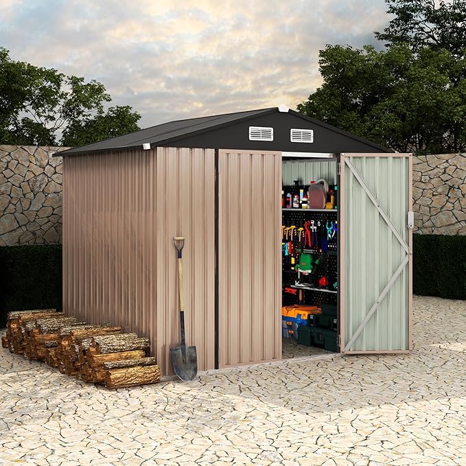 Heavy-Duty 6x8 ft Metal Storage Shed with Air Vent & Lockable Door, Outdoor Storage Shed for Yard, Patio, Lawn, Rust-Resistant Utility Shed, Easy Assembly & All-Season Use