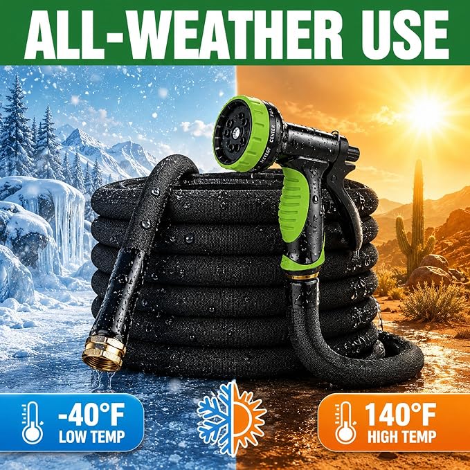 Garden Hose 25FT, NON-EXPANDABLE Flexible Water Hose, Lightweight, Kink-Free, High-pressure Hose Male to Female Fittings for Watering Plants, Washing Cars, Cleaning Patios and Bathing Pets.