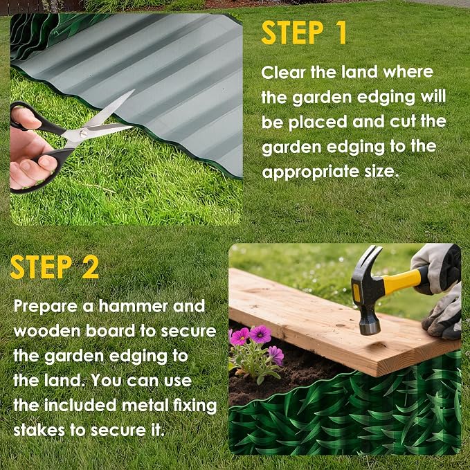 Vehipa Corrugated Metal Garden Edging, 10" x 30 Ft Sturdy Garden Border Edging for Landscape, Lawn Edging Border Landscaping Edging, Flower Bed Edging Border for Lawn Decoration (Green)