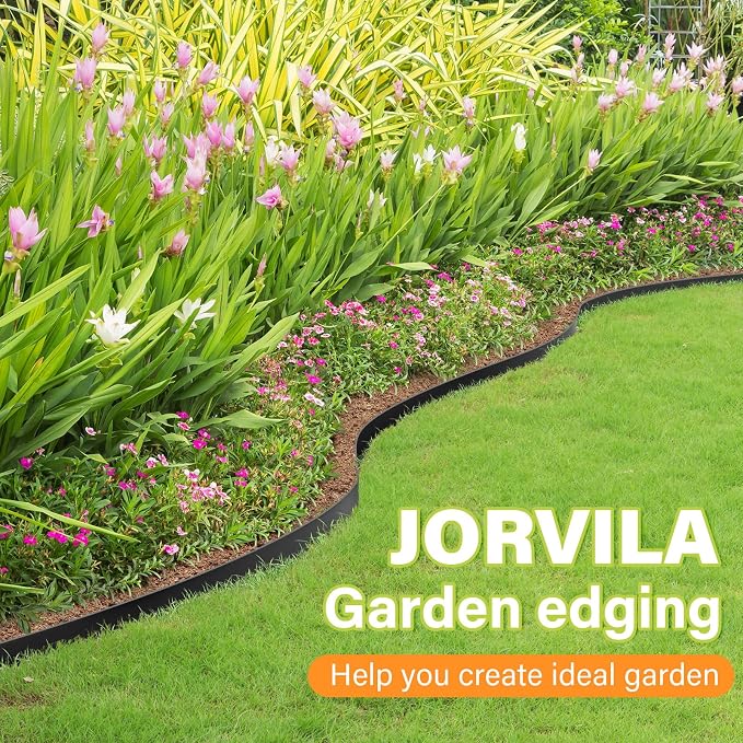 Jorvila Landscape Edging, 2.0" x 20' Plastic Garden Edging with 20 Pcs Metal Spikes, Flexible Garden Border for Lawn, Landscaping, Flower Beds