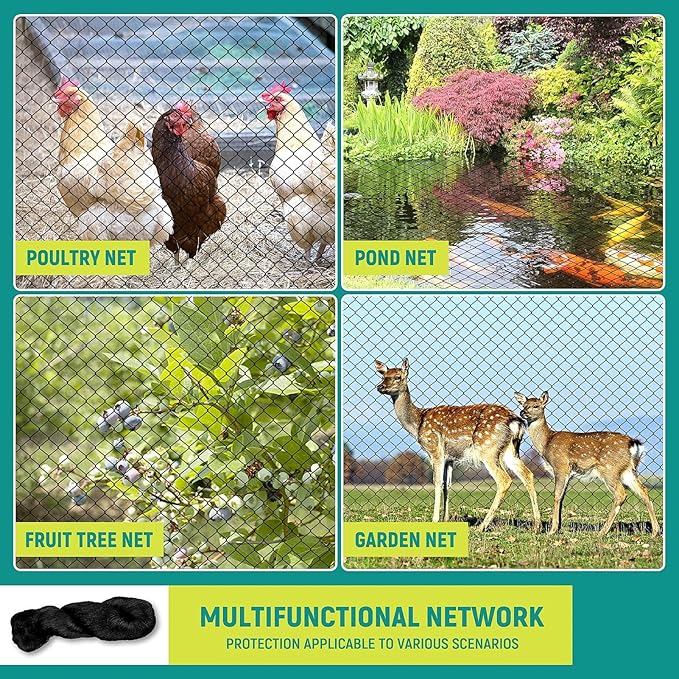 Heavy Duty Bird Poultry Netting - 1” Mesh Breathable UV-Resistant Mesh for Garden Chicken Coop Blueberry Bushes Fruit Trees Easy Install Reusable (35FT*35FT)