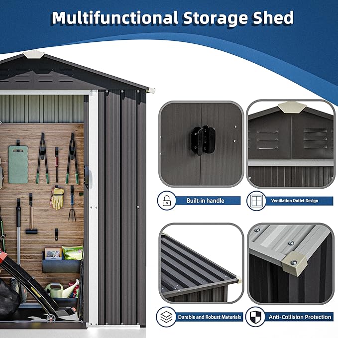 JY QAQA 5x3 FT Metal Outdoor Garden Storage Shed,Waterproof Metal Garden Sheds with Window and Lockable Double Door,Weather Resistant Steel Tool Storage House Shed forPatio,Lawn (Gray)
