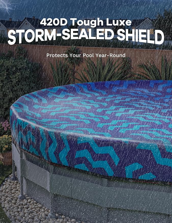 POOLHACKER【2025 Upgrade】 18 ft Winter Pool Cover - 18ft Round Above Ground, 4 Foot Overlap Extra Thick 420D Pool Cover with Pulley and Cable (Cerulean)