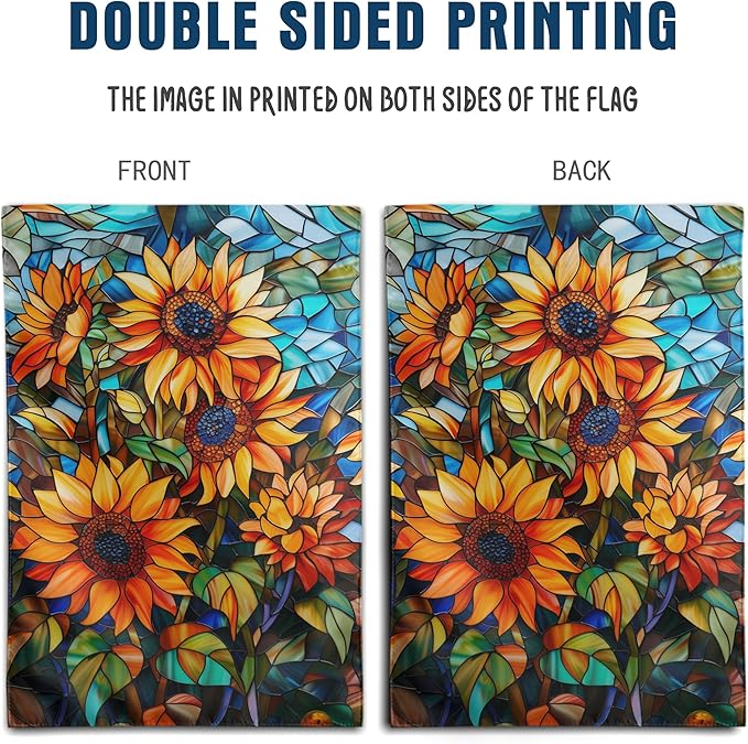 Fall Sunflower Garden Flag Autumn House Flags 28x40 Double Sided Large Thanksgiving Outdoor Flag for Outside Stained Glass Floral Yard Flags Fall Porch Lawn Flags Decorative