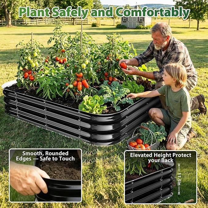 Galvanized Raised Garden Bed for Gardening, 4x4x1ft Large Square Metal Planter Boxes Outdoor for Vegetable,Flower,Herb,Modular Above Ground Growing Container,Black, Easy Assembly