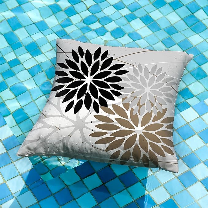 DFXSZ Outdoor Throw Pillow Covers 16x16 Inch Set of 2 Waterproof Spring Summer Geometric Elegant Black Brown Outdoor Pillow Covers for Patio Funiture Garden Couch 158G16