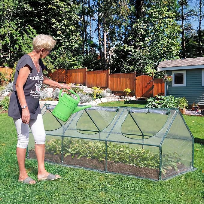 BPS 9x3x3 ft Mini Greenhouse with Transparent PVC Cover UV-Protected Roll-Up Zipper Doors, Ideal for Indoor or Outdoor Use on Raised Garden Beds