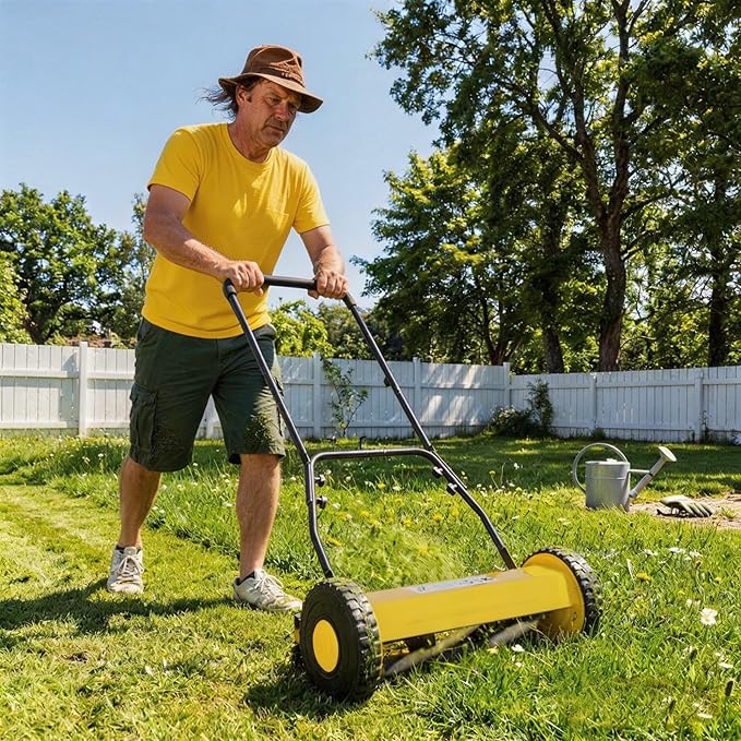 16" Push Lawn Mower, Manual Hand Push Lawn Mower Without Grass Catcher, Lightweight & Portable Walk-Behind Mower for Small Yards, Garden & Patio