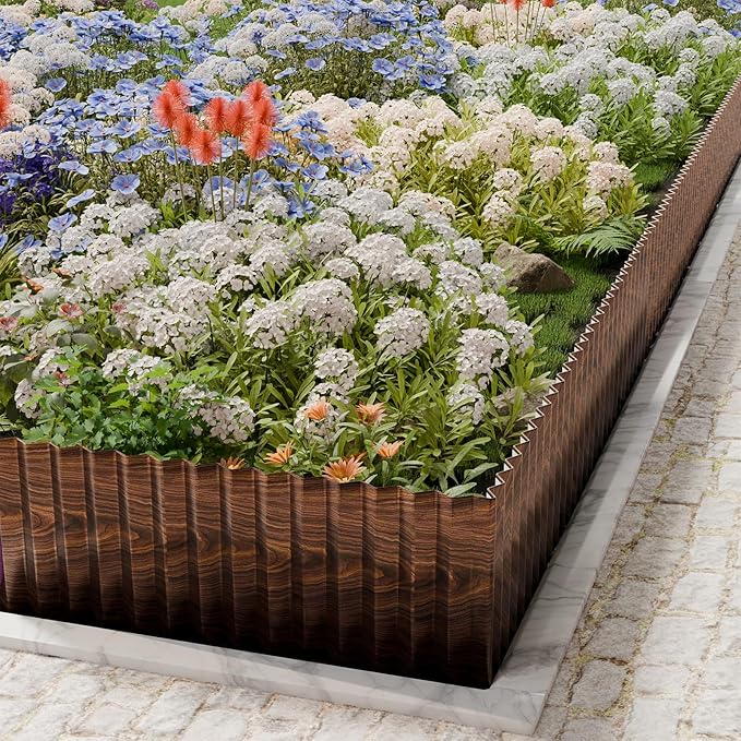 SnugNiture 3 Rolls Corrugated Metal Garden Edging,8" x 20' Landscape Edging Border,Sturdy Metal Lawn Edging for Landscaping, Garden,Flower Bed and Yard(Total 60 Ft)