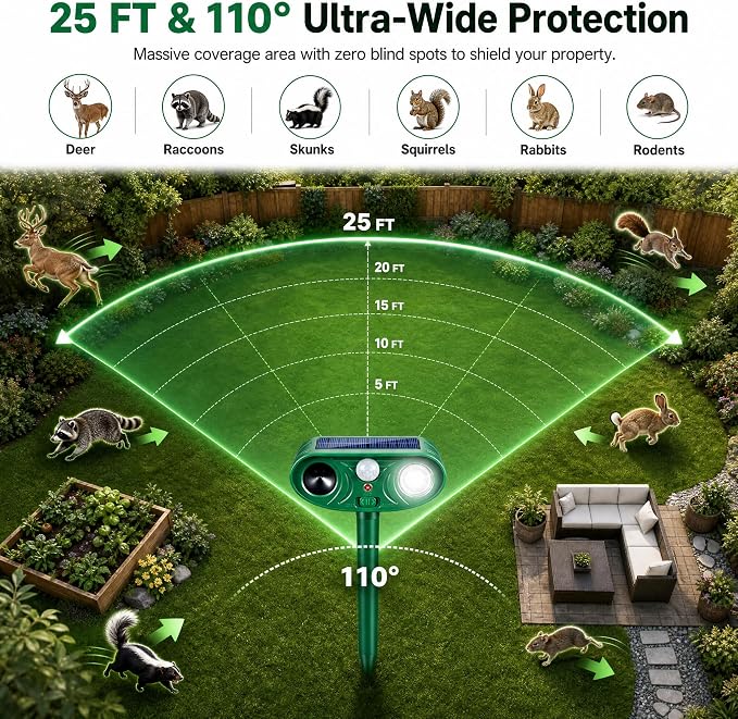 2026 Sonic Fortress Pro Deer Repellent Devices, Racoon Repellent Outdoor Squirrel Fortress Pro Animal Repeller Cat Deterrent with Motion Sensor& Light to Scare Bear Rabbit Skunk for Garden Yard(4)