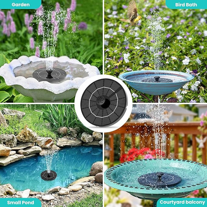 3.5W Solar Water Fountain, Upgraded Version Solar Fountain for Bird Bath, with 6 Nozzles & Fixed Pipes, Silent Floating Solar Water Pump for Bird Baths, Gardens, Ponds, Fish Tank, Outdoor