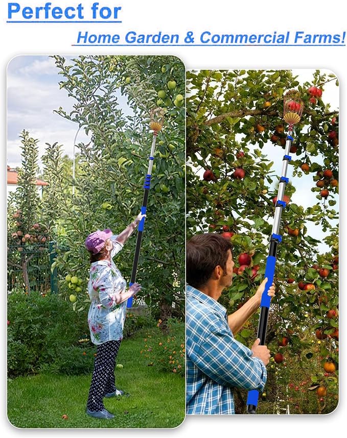 AgiiMan 28 Reach Fruit Picker with Telescopic Extension Pole and 20L Bucket, 5 to 20 FT Fruit Picker Pole Lightweight and Sturdy Aluminum Telescopic Pole, Easy to Assemble Fruit Picking Basket