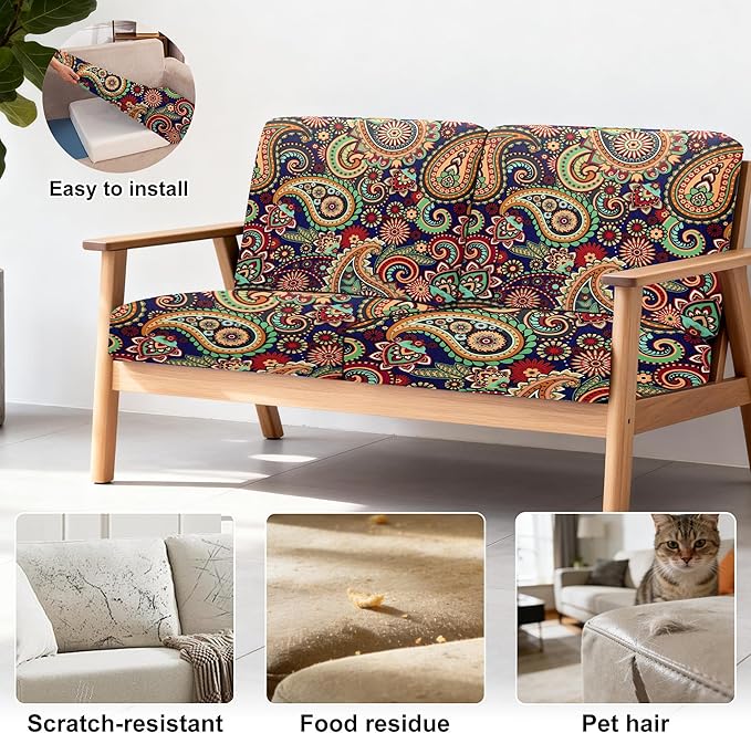 BIETYONE 4Pcs Patio Stretch Cushion Covers,Outdoor Sofa Replacement Cover Slipcovers for Patio Furniture Cushion Covers, Washable Reusable Furniture Protector