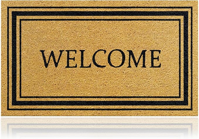 Stylish Welcome - 17"x29" - Coir Door Mat with Heavy Duty Backing - Welcome Mats for Entryway, Porch - Anti-Slip PVC & Coconut Fiber Surface - Natural Home Accessories, Minimalist Original Design