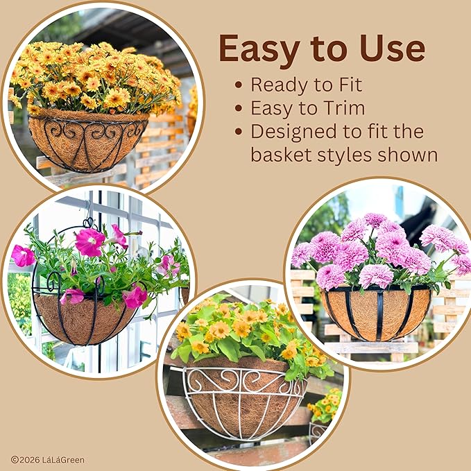 LaLaGreen 16" (10 Pack, Half Round) Coco Liners for Wall Planter–Bulk Medium Coconut Husk Replacement for Outdoor Window Box, Hanging Basket, Holder-Also Available in 10/12/16’’ & Different Shapes