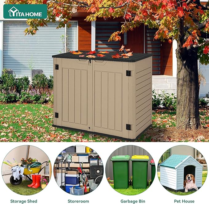 YITAHOME Outdoor Resin Storage Sheds, 39 in Height Lockable Waterproof Horizontal Shed w/o Shelf, Easy to Assemble Shed Storage for Garden Tools, Brown