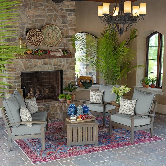 Arden Outdoor Toss Pillow, 16 x 16, Rain-Proof, Fade Resistant Neutral Aurora Damask