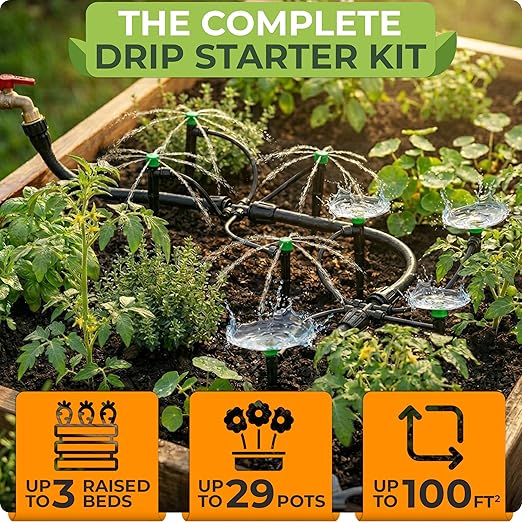 CARPATHEN Drip Irrigation System Kit - Complete Quick Connect Garden Watering System with Adjustable Sprinkler Emitters, 5/16" & 1/4" Tubing - Drip Line for Raised Beds, Greenhouse