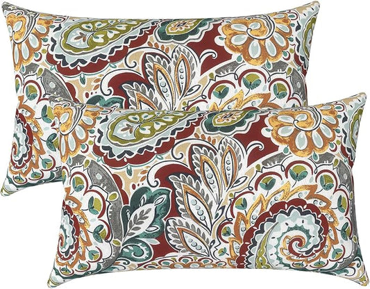 LVTXIII Outdoor/Indoor Lumbar Pillows, Decorative Patio Lumbar Cushions, Fluffy Fade Resistant Throw Pillow Cushions for Home Patio Coach Sofa, 12×20 Inch, Pack of 2, Paisley Chilli
