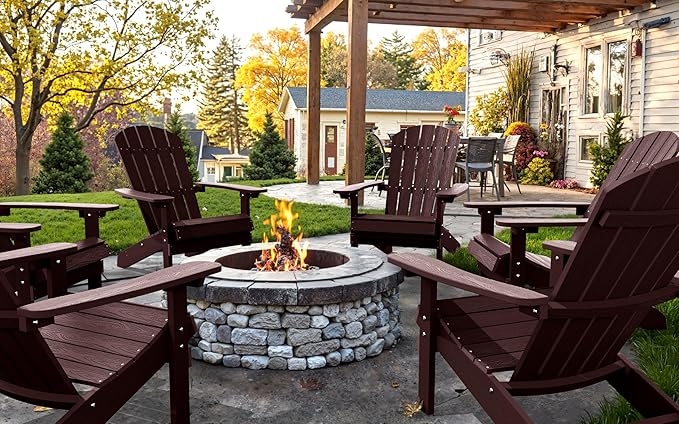 YEFU Adirondack Chairs Set of 2: Outdoor Chair HIPS Plastic Adirondack Chairs - Patio Chairs with Wood Texture - Lawn Fire Pit Deck Porch Garden Chairs for Adults(Coffee)
