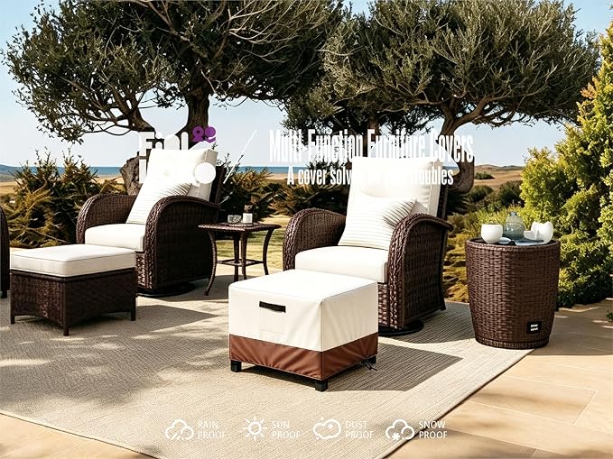 Patio Square Table Cover,22Wx22Dx18H Inches 100% Waterproof Heavy Duty Outdoor Coffee Table Cover,Beige&Brown Modern Style Outdoor Furniture Covers