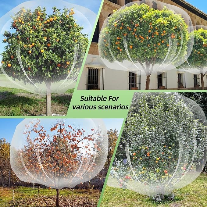 2PCS Large Fruit Tree Netting with Drawstring and Zipper, 8 x 8FT Blueberry Bush Netting Cover, Garden Bird Netting Plant Cover for Protect Plant Fruit Flower from Birds, Bugs, Cicadas, Insects