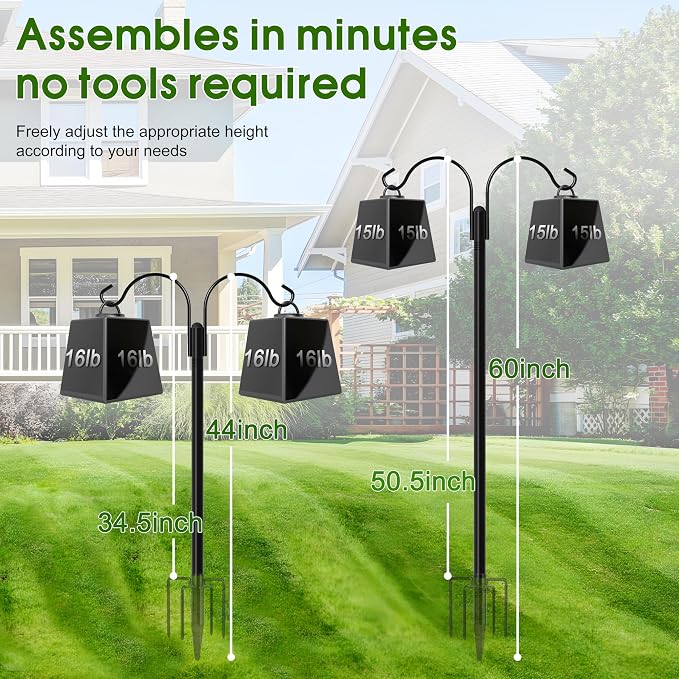 XDW-GIFTS Shepherds Hooks for Outdoor, 2-Pack 60 Inch Heavy Duty Bird Feeder Pole, Garden Pole for Hanging Plants, Lantern, Hummingbird Feeder, Hanging Plant Stand with 5 Base Prongs