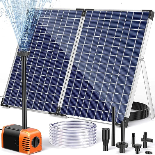 POPOSOAP Solar Fountain Pump Outdoor, 35W Solar Powered Water Pond Pump with 480GPH Adjustable Flow Rate for Garden Pond Fish Waterfall Hydroponics Pool