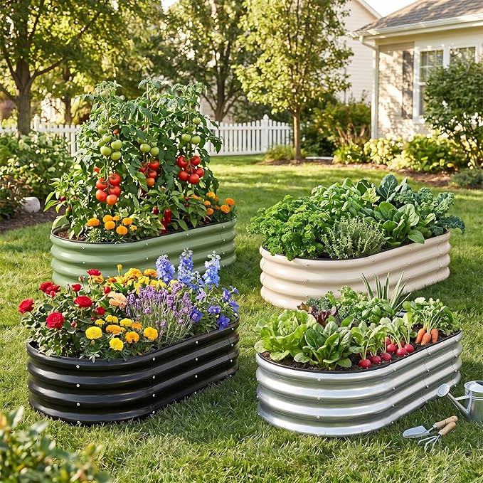 1MORE Galvanized Raised Garden Bed- Planter Garden Boxes Outdoor, Raised Beds for Gardening, 4x2x1ft Metal Garden Bed Kit for Vegetables Flower, Planter Raised Beds with Protective Tape & Tools.White