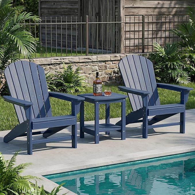 Y&M Outdoor Side Table, HIPS Adirondack Small Double Layer Table, Waterproof Square Outside Table, Balcony End Tables for Patio, Pool, Porch, Deck, Indoor or Outdoor Use, Navy Blue