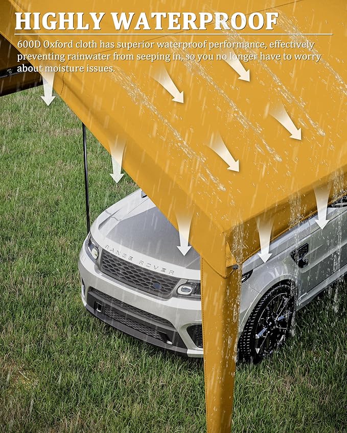 10 X 20 Ft Canopy Replacement Cover Heavy Duty Waterproof UV & Tear Resistant Car Tarp Canopy Tent Garage Top Shelter Oxford Cover with Ball Bungees (Frame is Not Included)