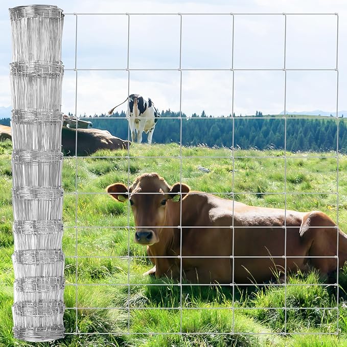 Farm Fence 4.5FT x 100FT, Galvanized Cattle Fence | Heavy Zinc Coating Wire Fencing, 14GA Livestock Fence, Goat Fence, Hog Wire Fencing Perfect for Livestock, Animals Protection