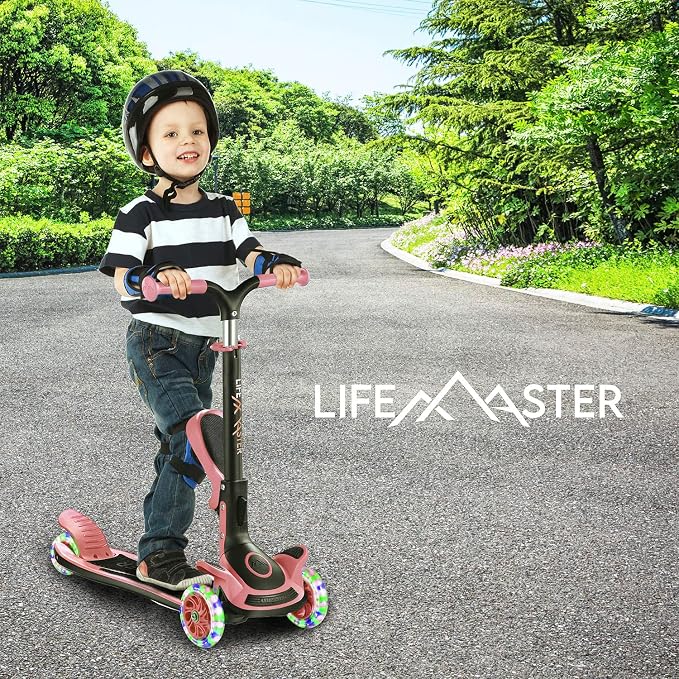 3 Wheel Scooter for Kids with Foldable Seat, Adjustable Handlebar Height, Lean-to-Steer Ride On Toy for Kids Ages 2+, Light-Up LED Wheels, Wide Anti Slip Deck, Indoor & Outdoor Use