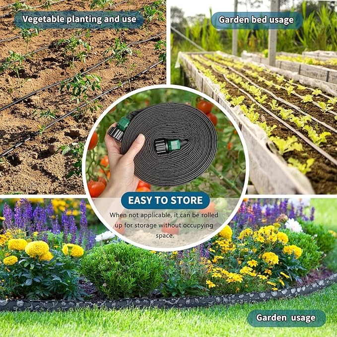 4 Pack Flat Soaker Hose 10FT for Garden Beds,Short Soaker Hose for Efficient & Effective Watering of Plants – Short Irrigation Drip Hose Easy to Install (10FT 4Pack)