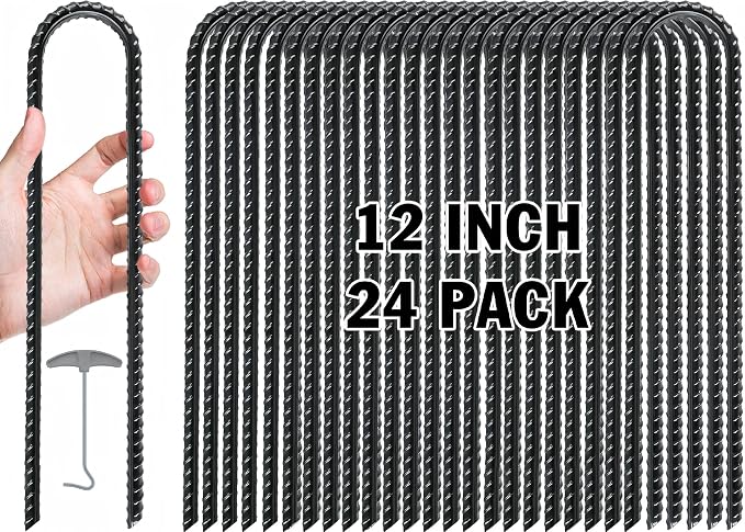 Gtongoko Trampoline Stakes Heavy Duty, 12/16 Inch U-Shaped Ground Anchors, 8mm Galvanized Steel Rebar Wind Stakes for Trampoline Safety, Anti-Rust Outdoor Stakes for Trampoline, Tent, Swing Set