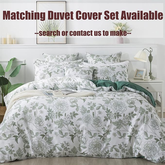 FADFAY Sheets Set King Vintage White and Green Floral Bedding Elegant Peony Sheets Set Shabby Rose Farmhouse Bedding 100% Egyptian Cotton 800 Thread Count Deep Pocket Fitted Sheet 4Pcs, King Size