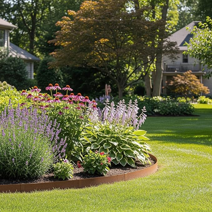 Worth Garden 20ft. Galvanized Steel Landscape Edging - 6-Pack 6.5" x 40" Metal Edging for Landscaping with 7 Stakes, Bronze Powder Coating Hammer-in Lawn Edging for Yard Pathway Divider
