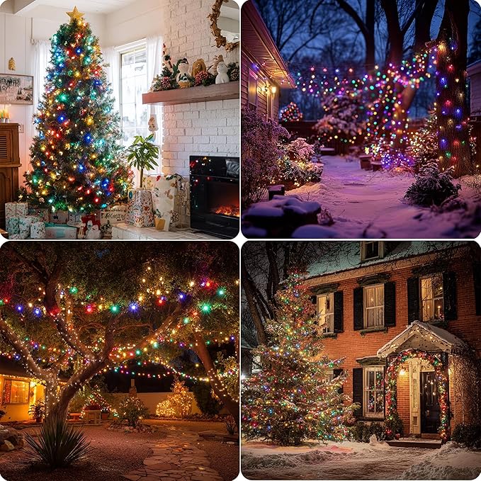 Christmas String Lights Outdoor, 328 FT 1000 LED Waterproof String Lights Green Wire with 8 Modes Timer, Christmas Decoration for Indoor Yard Tree Wedding Party Holiday, Multi-Colored