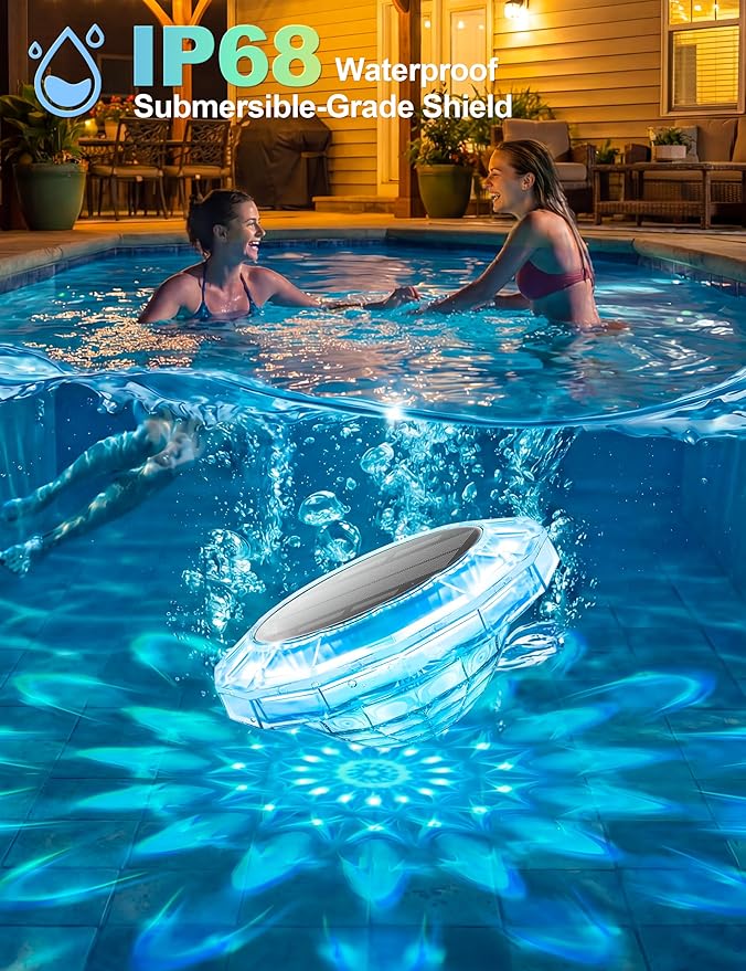 APONUO Solar Pool Lights, IP68 Waterproof Floating Pool Lights with Remote& Button Control, 9 Lighting Colors& 3 Modes Pool Solar Light, Timer&Memory, Floating Light for Pool, Party, Bathtub (3 Pack)