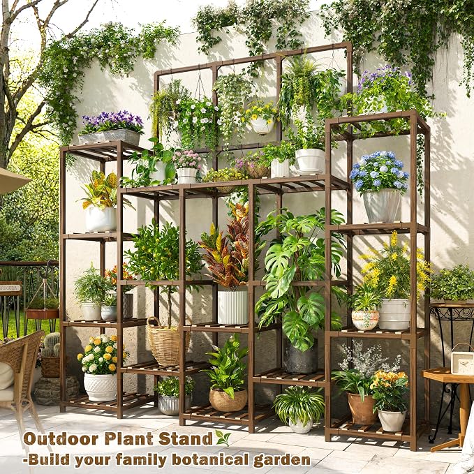 EnHomee Plant Stand Indoor Tall Plant Stand Outdoor Large Wood Plants Shelf with 18-22 Pots for Patio, Living Room, Garden, Balcony, 55.9" Wx63.1 Hx11.78 D