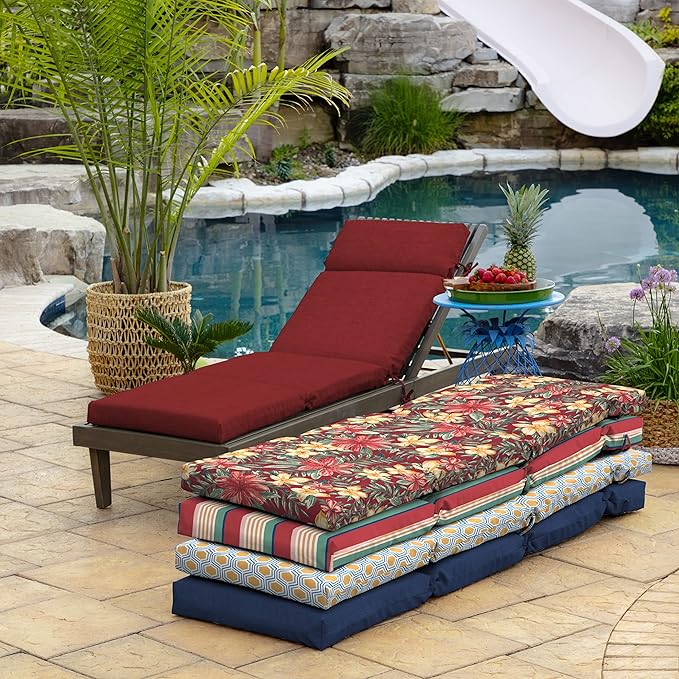 Arden Outdoor Chaise Cushion, 21 in x 72 in, Weather-Proof, Rain-Proof, Fade Resistant Patio Cushion for Chaise Lounger Ruby Red Leala
