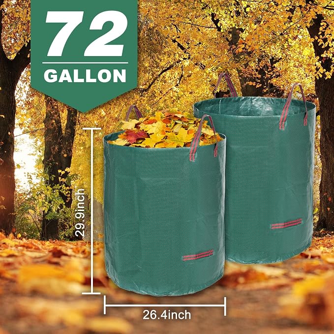 Joyhalo Reusable Yard Waste Bags, 72 Gallon Lawn And Leaf Bags 3 Pack, Heavy Duty Garden Bags With Gardening Gloves, Standable Garden Waste Bag With 4 Handles, Camping Yard Recycling Bag For Leaves